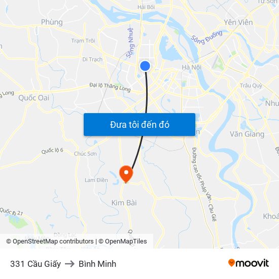 331 Cầu Giấy to Bình Minh map