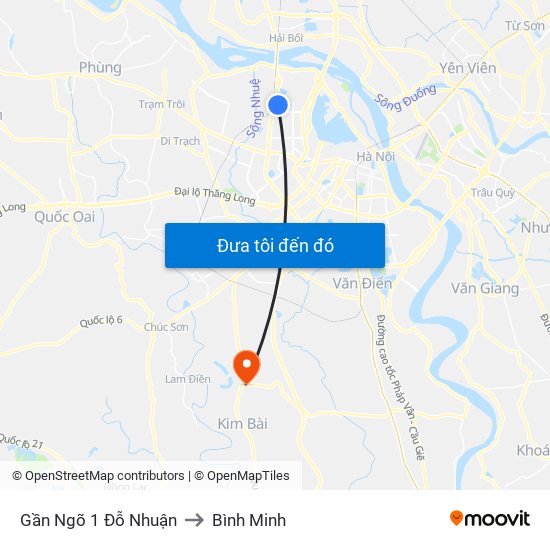 Gần Ngõ 1 Đỗ Nhuận to Bình Minh map