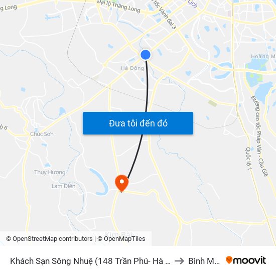 Khách Sạn Sông Nhuệ (148 Trần Phú- Hà Đông) to Bình Minh map