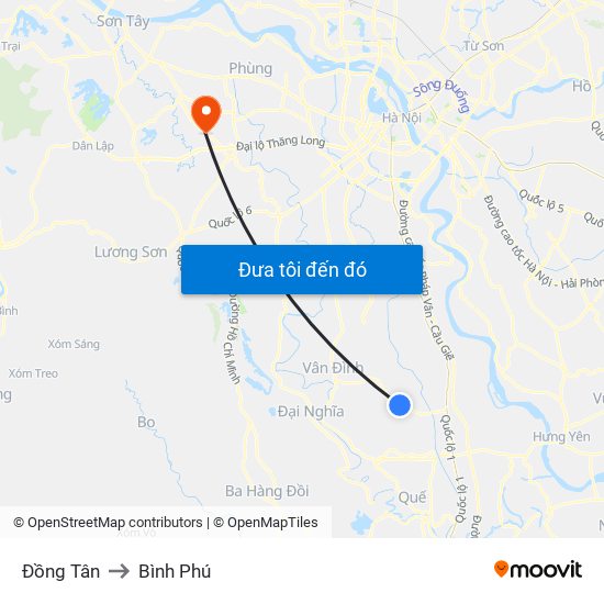 Đồng Tân to Bình Phú map
