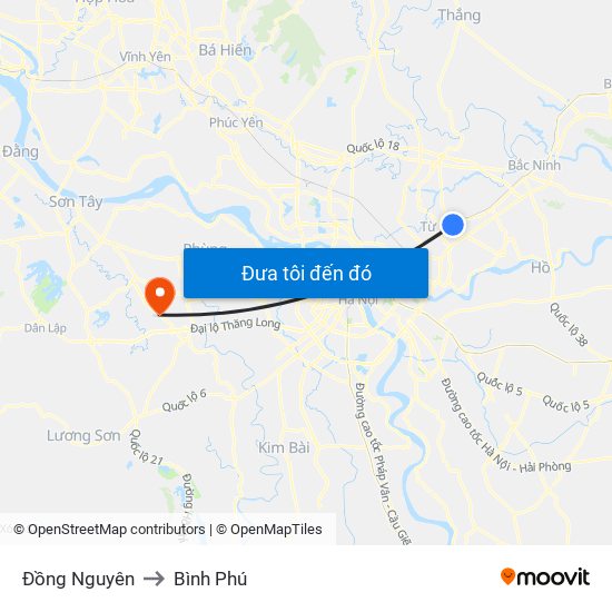 Đồng Nguyên to Bình Phú map