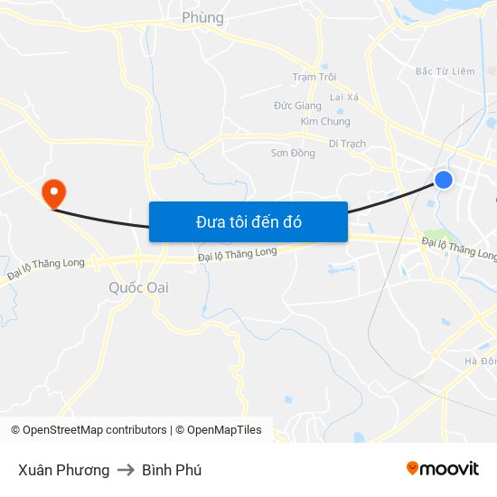Xuân Phương to Bình Phú map