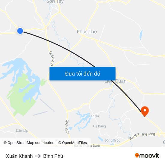Xuân Khanh to Bình Phú map