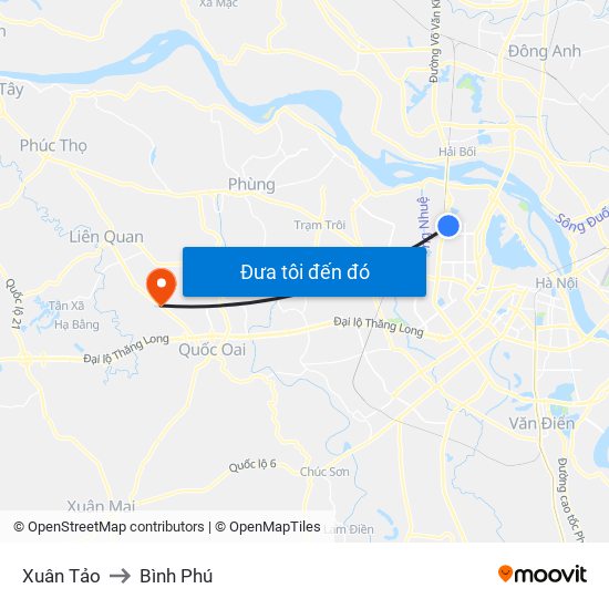 Xuân Tảo to Bình Phú map