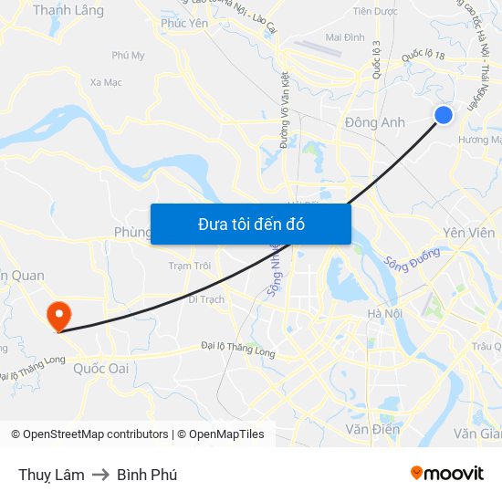 Thuỵ Lâm to Bình Phú map