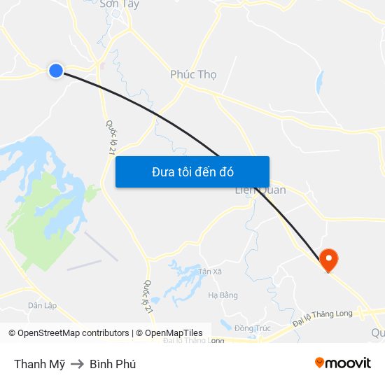 Thanh Mỹ to Bình Phú map