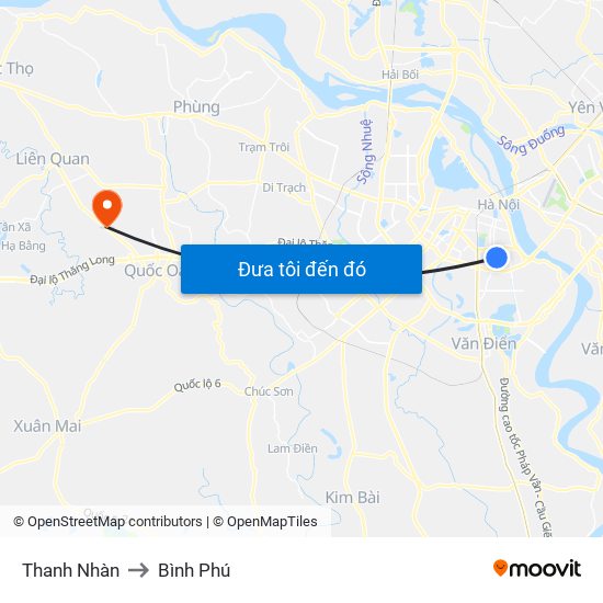 Thanh Nhàn to Bình Phú map