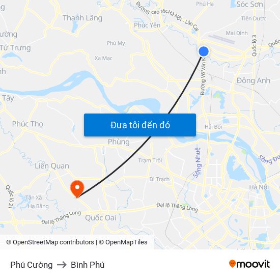 Phú Cường to Bình Phú map