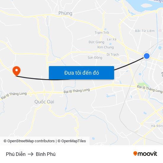 Phú Diễn to Bình Phú map