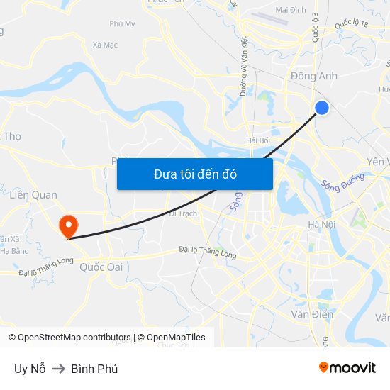 Uy Nỗ to Bình Phú map
