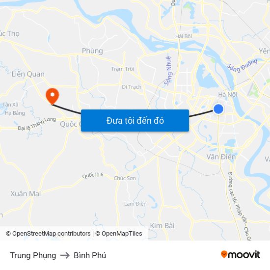 Trung Phụng to Bình Phú map