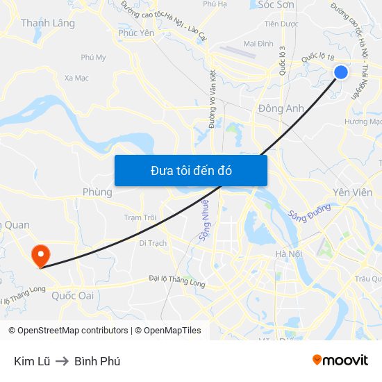 Kim Lũ to Bình Phú map