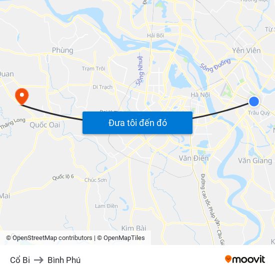 Cổ Bi to Bình Phú map