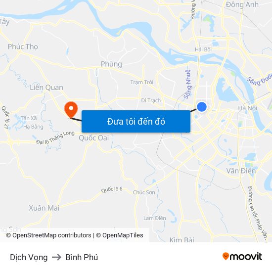Dịch Vọng to Bình Phú map
