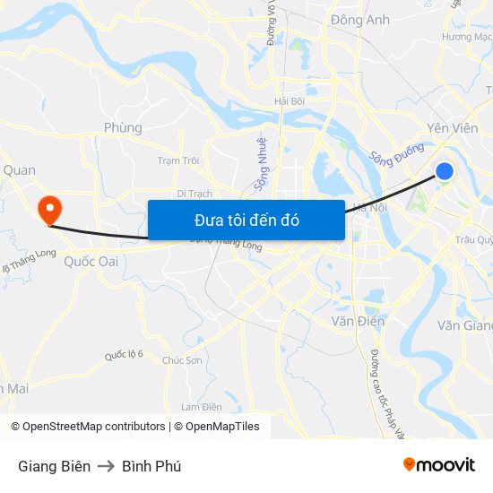 Giang Biên to Bình Phú map