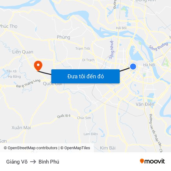 Giảng Võ to Bình Phú map