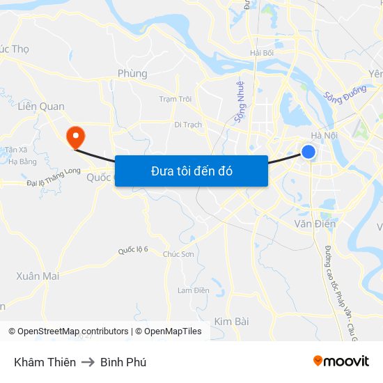 Khâm Thiên to Bình Phú map