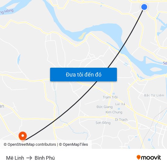 Mê Linh to Bình Phú map
