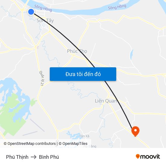 Phú Thịnh to Bình Phú map