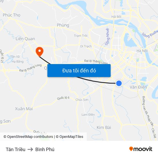 Tân Triều to Bình Phú map