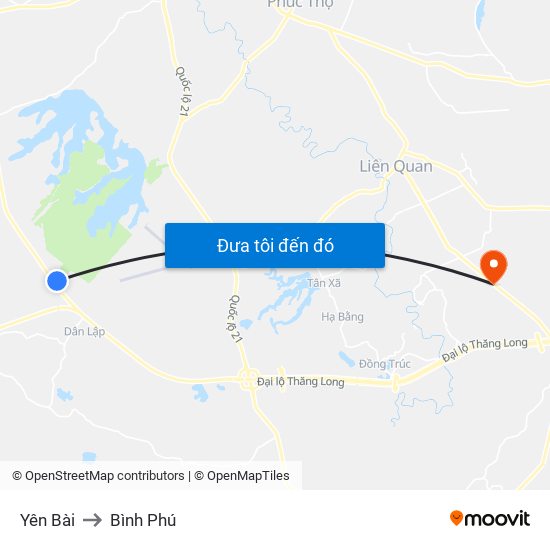 Yên Bài to Bình Phú map