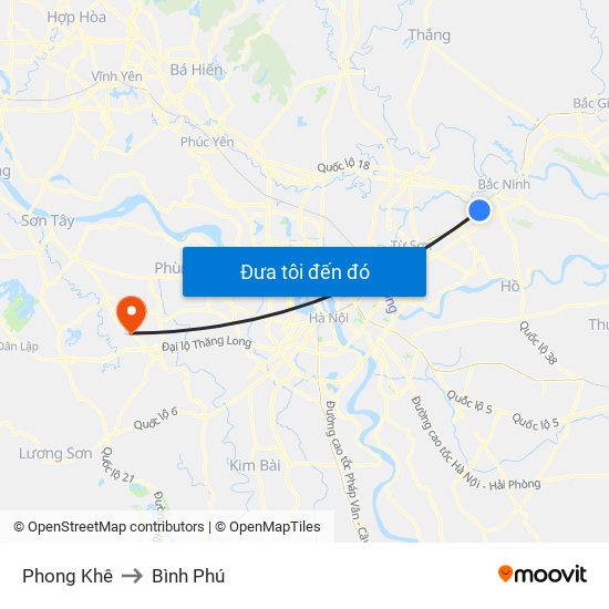 Phong Khê to Bình Phú map