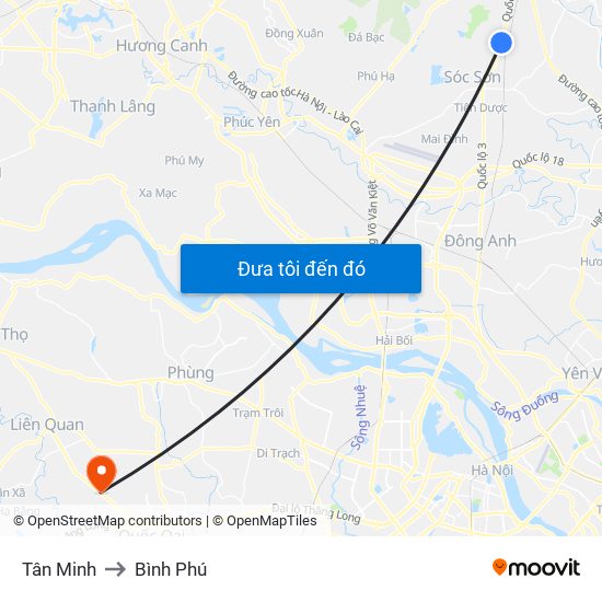 Tân Minh to Bình Phú map