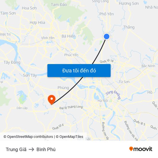 Trung Giã to Bình Phú map