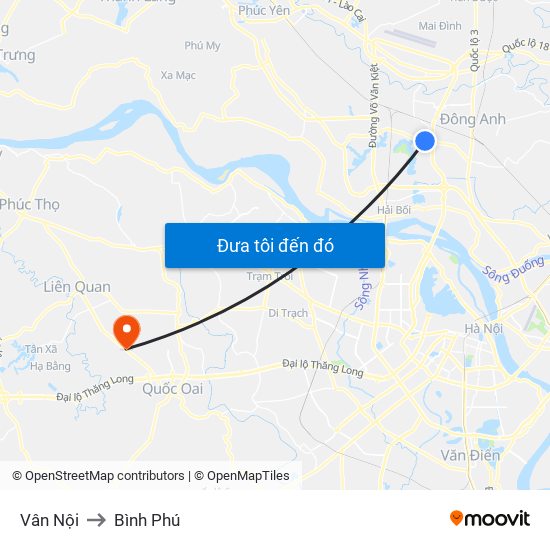 Vân Nội to Bình Phú map