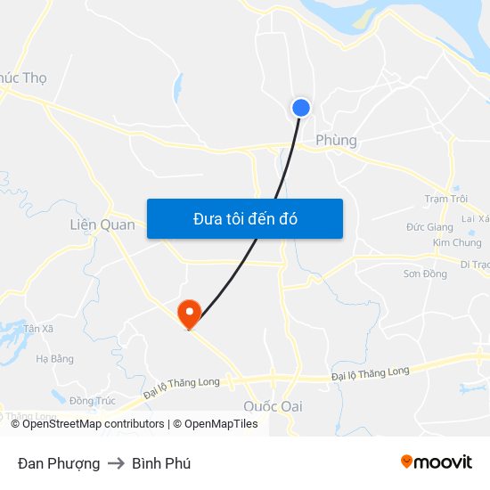 Đan Phượng to Bình Phú map