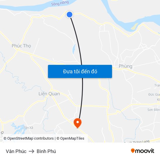 Vân Phúc to Bình Phú map