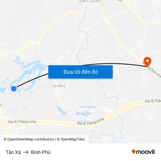 Tân Xã to Bình Phú map