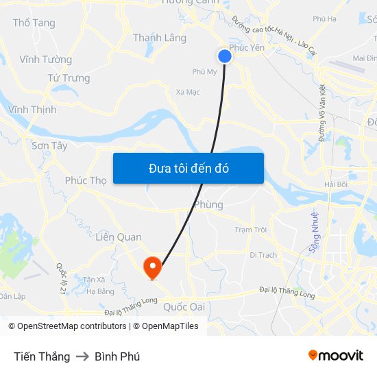 Tiến Thắng to Bình Phú map