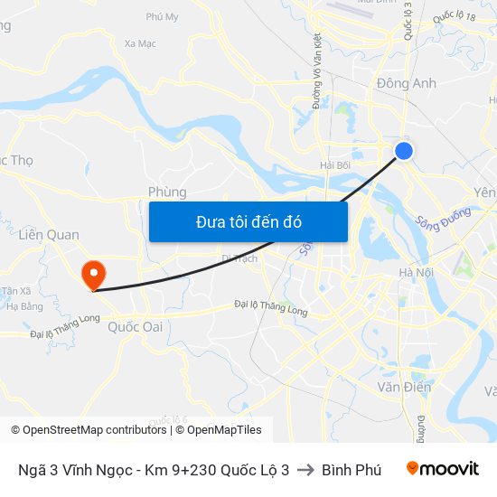 Ngã 3 Vĩnh Ngọc - Km 9+230 Quốc Lộ 3 to Bình Phú map