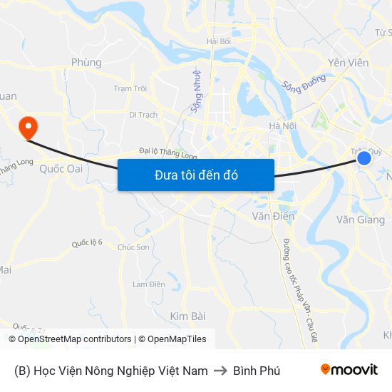 (B) Học Viện Nông Nghiệp Việt Nam to Bình Phú map