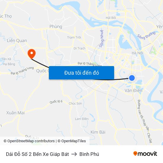 Dải Đỗ Số 2 Bến Xe Giáp Bát to Bình Phú map