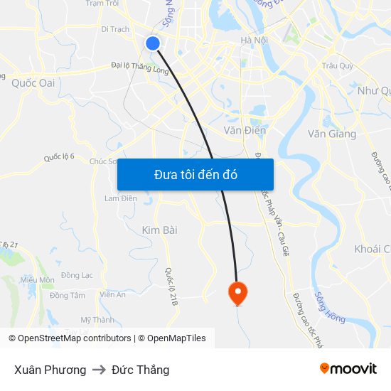 Xuân Phương to Đức Thắng map