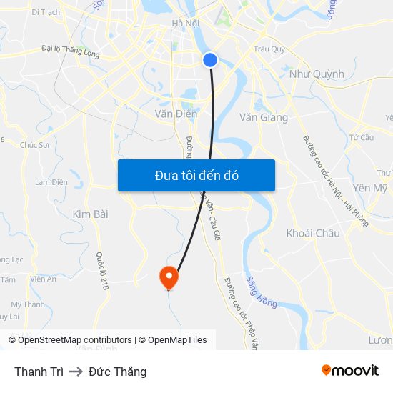 Thanh Trì to Đức Thắng map