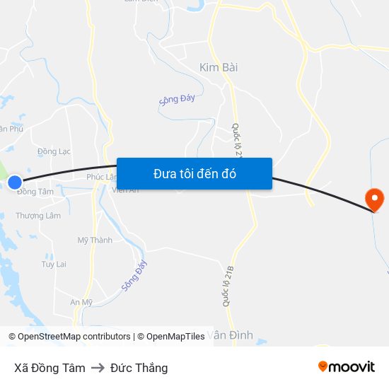 Xã Đồng Tâm to Đức Thắng map