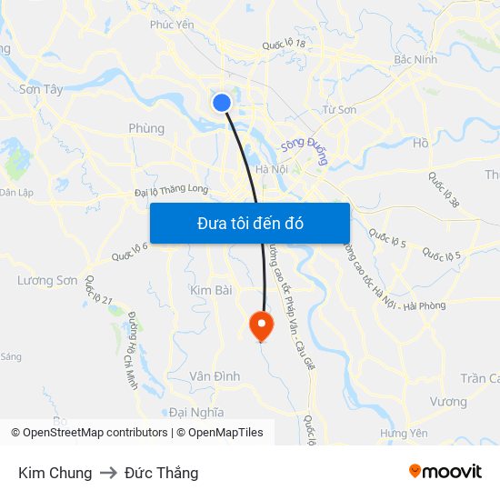 Kim Chung to Đức Thắng map