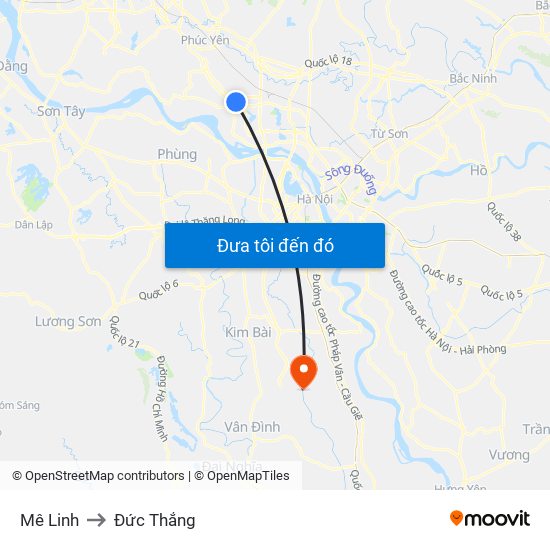 Mê Linh to Đức Thắng map