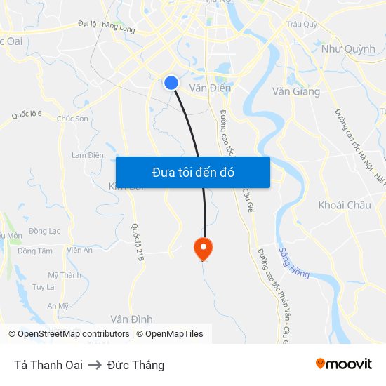 Tả Thanh Oai to Đức Thắng map