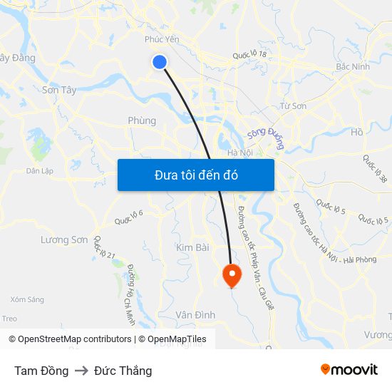 Tam Đồng to Đức Thắng map