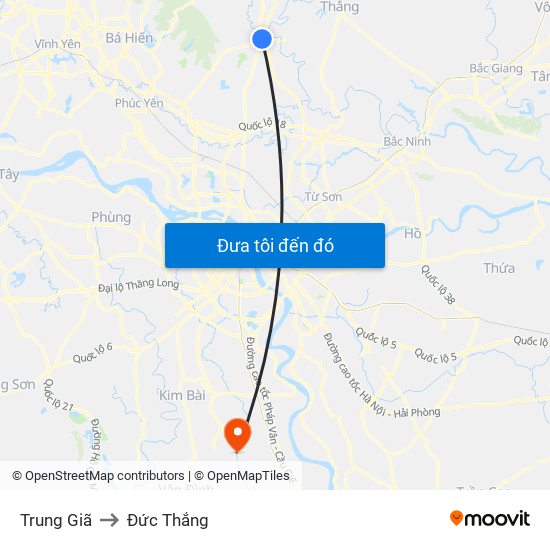 Trung Giã to Đức Thắng map