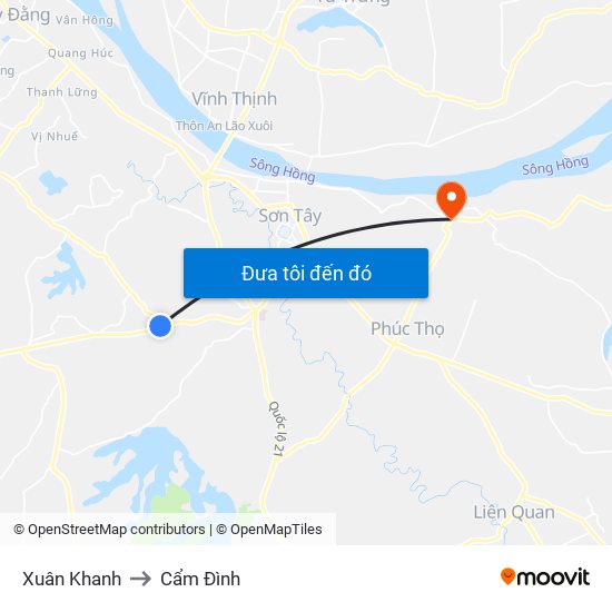 Xuân Khanh to Cẩm Đình map