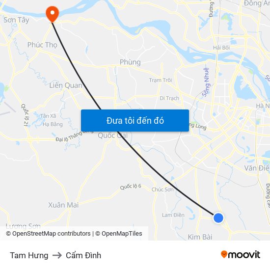 Tam Hưng to Cẩm Đình map