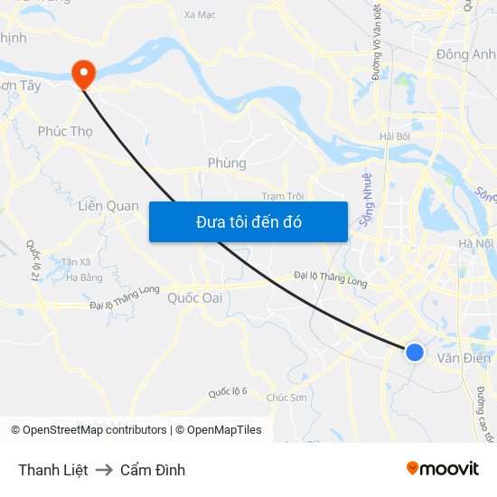 Thanh Liệt to Cẩm Đình map