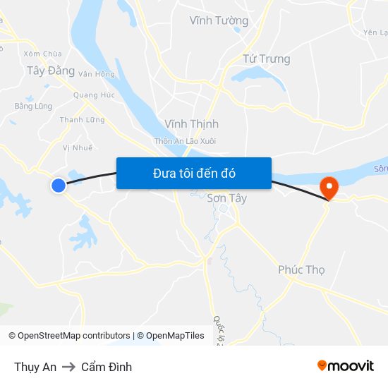 Thụy An to Cẩm Đình map