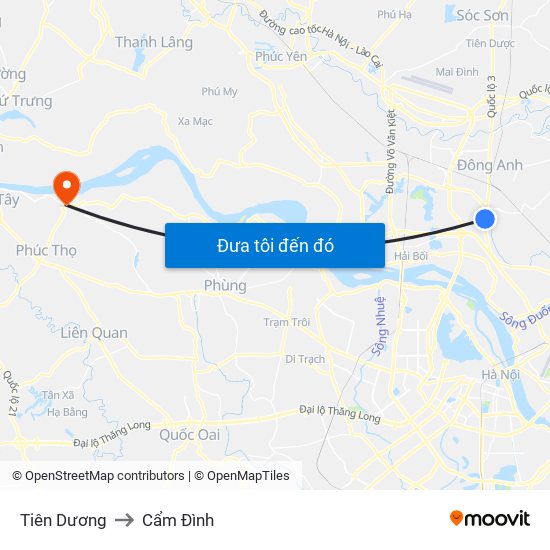 Tiên Dương to Cẩm Đình map