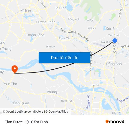 Tiên Dược to Cẩm Đình map